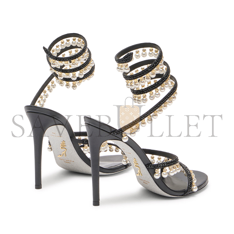 RENÉ CAOVILLA CHANDELIER BLACK SANDAL WITH PEARLS 105 C12380